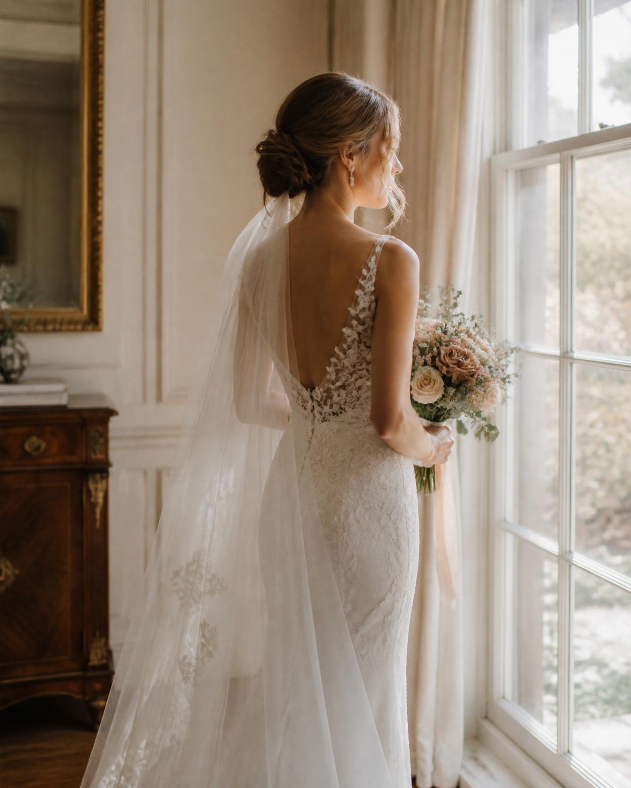 A serene bride in a quiet, sunlit room